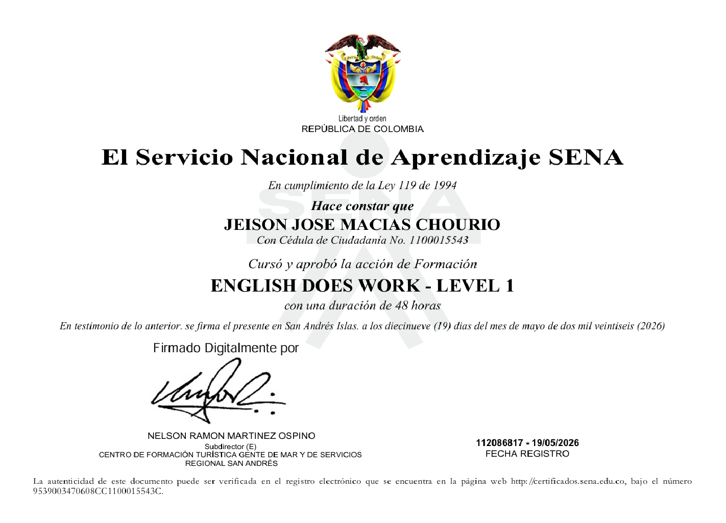 1.certificado english does work level 1